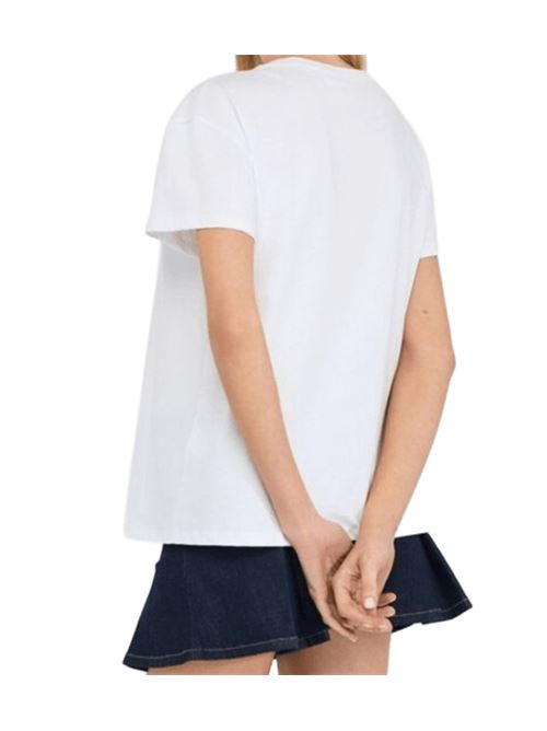 T-shirt da donna manica corta in cotone, con  strass, colore bianco LIU JO | MF5412-JS923M9789